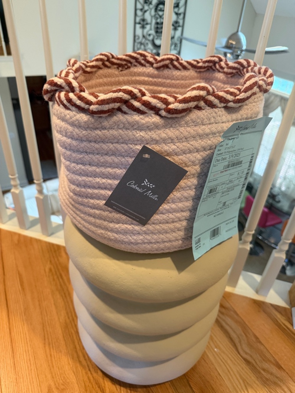 Colonial Mills Wool Twist Pink Red Round Cable Lock Yarn Rope Storage Basket